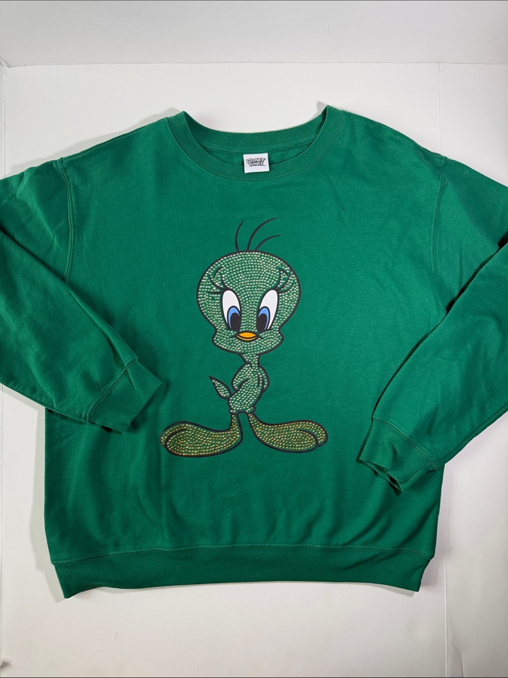 Warner Bros. Looney Tunes Green Tweety Rhinestone Crewneck Sweatshirt EUC XL 15